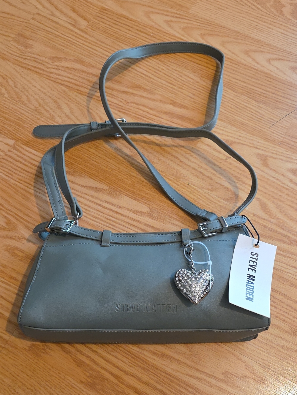Steve Madden Ash Gray Shoulder Bag with Heart Charm